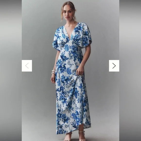 NWT BHLDN Leila Deep V Flutter Sleeve Gown - Picture 1 of 3